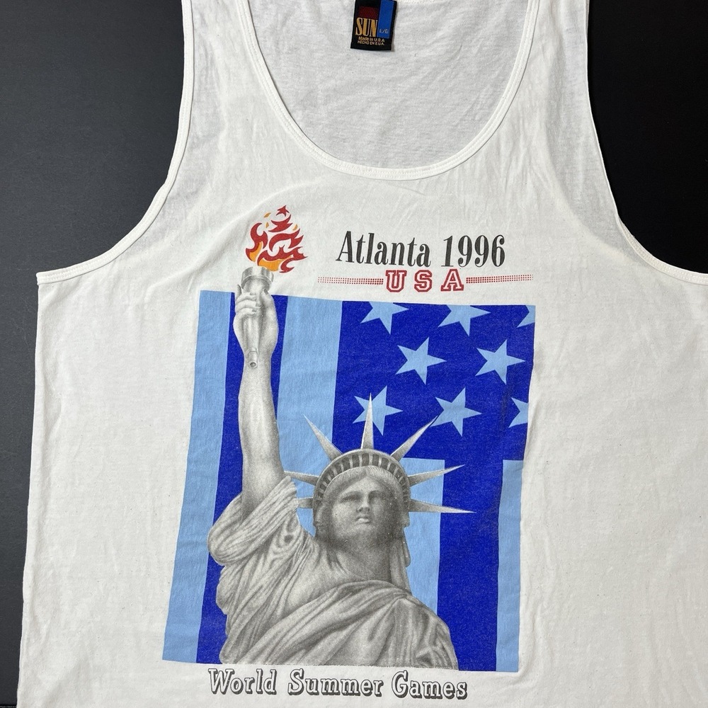 Vintage 1996 Atlanta Olympics Tank Shirt White Men's Size‎ L Made In USA 90s